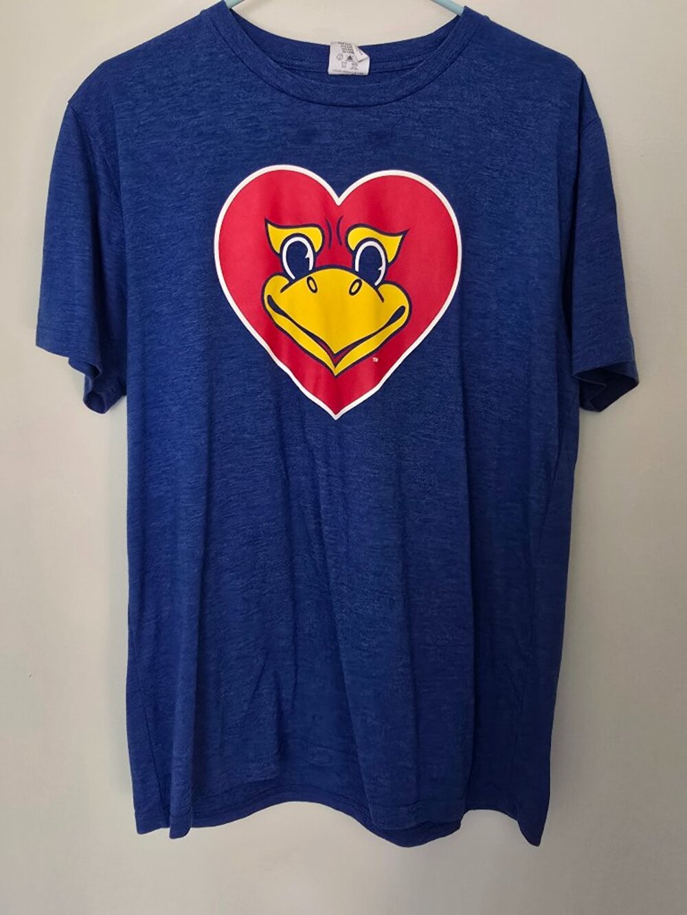 Charlie Hustle Vintage KU Jayhawks KU Beak Heart Shirt - Mens Large Blue